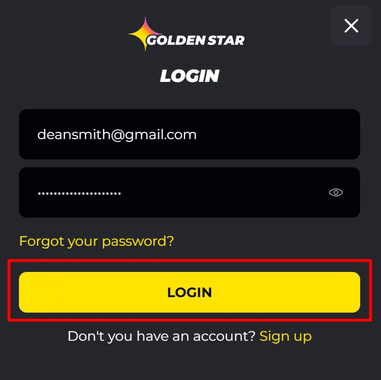 Enter email and password to login
